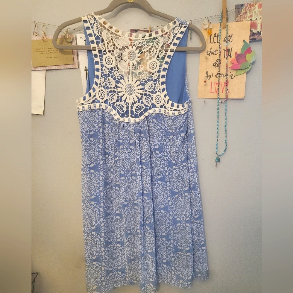 Bohemian Sundress or Beach Cover. Lightweight with crochet back, size S.